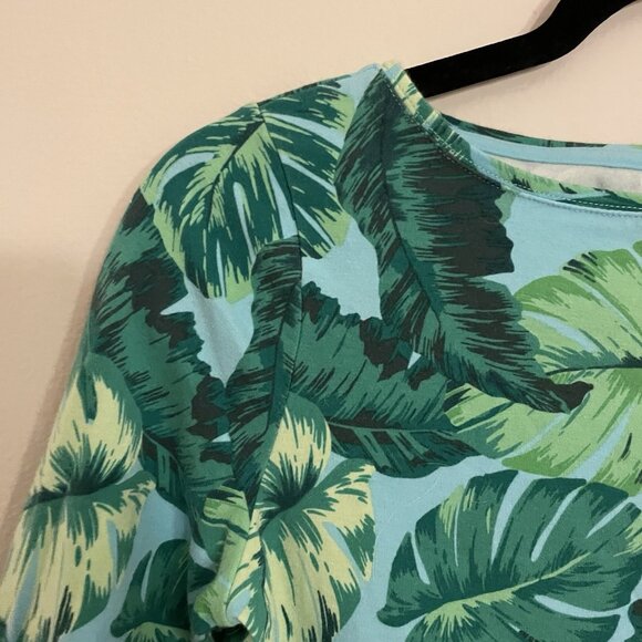 Talbots Petite Women P Blue Green Isle Fronds Preppy 3/4 Sleeve Bateau Neck Tee - Picture 6 of 9
